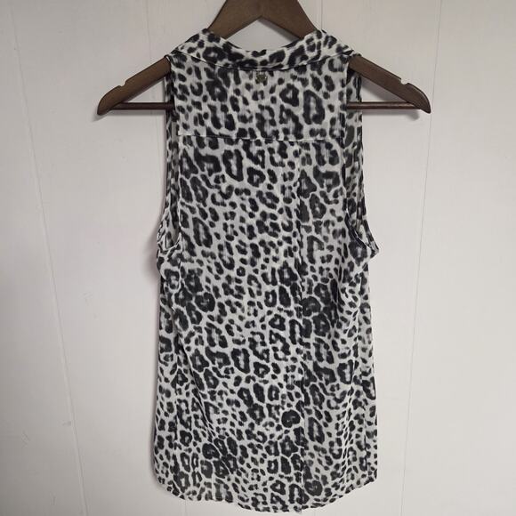Guess Leopard Print Gauzy Flowy Button Down Sleeveless Top Black White Size S - Picture 2 of 7